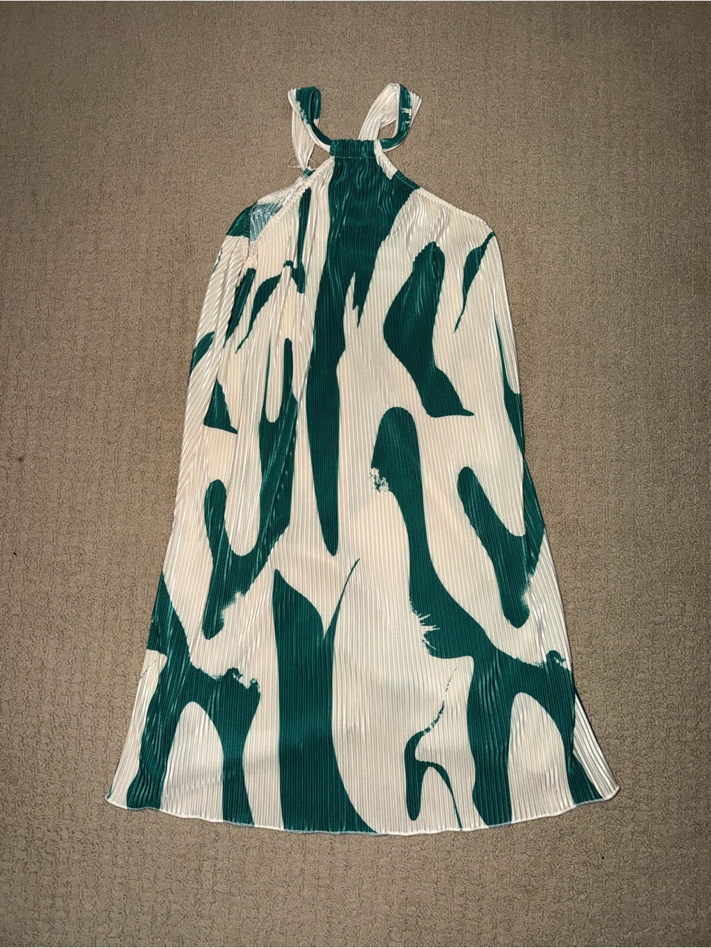 Sleeveless Green & White Abstract Shift Halter Dress